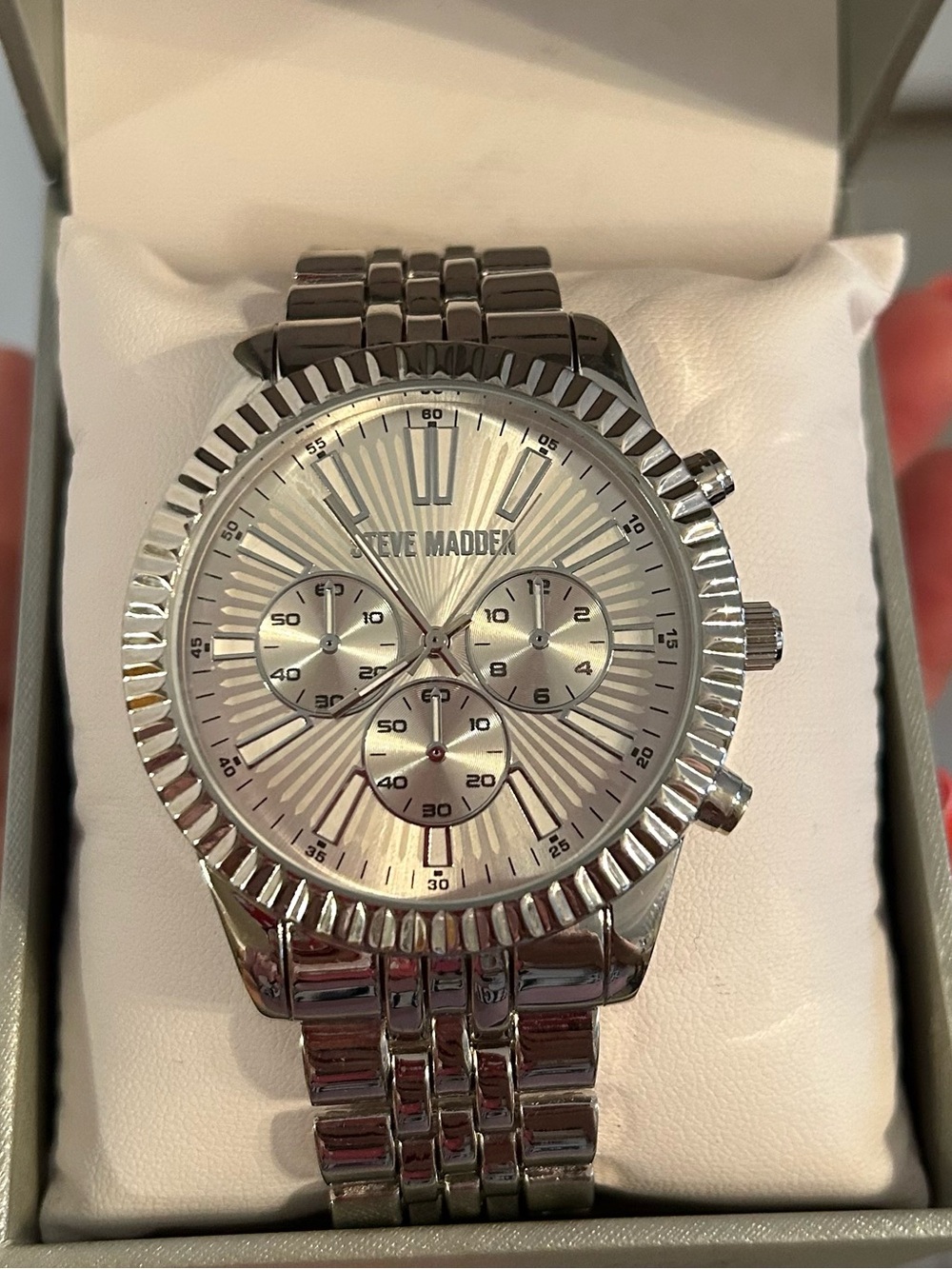 Steve Madden Silver Stainless Steel Chronograph Bracelet Watch